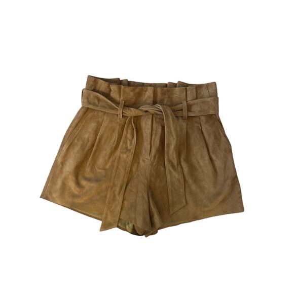 Women 6 Olivia Palermo Chelsea28 Brown Bistre Leather Belted Suede Shorts - Picture 1 of 5